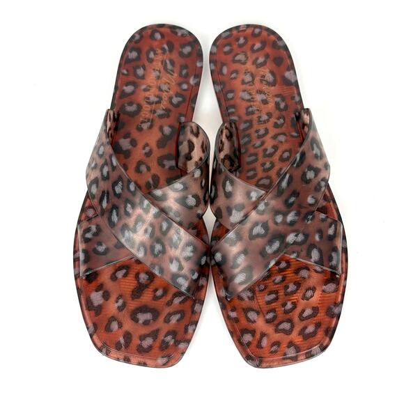 Anthropologie Matisse Womens Villa Jelly Slide Sandals Leopard Brown Slip On 8 - Picture 1 of 12